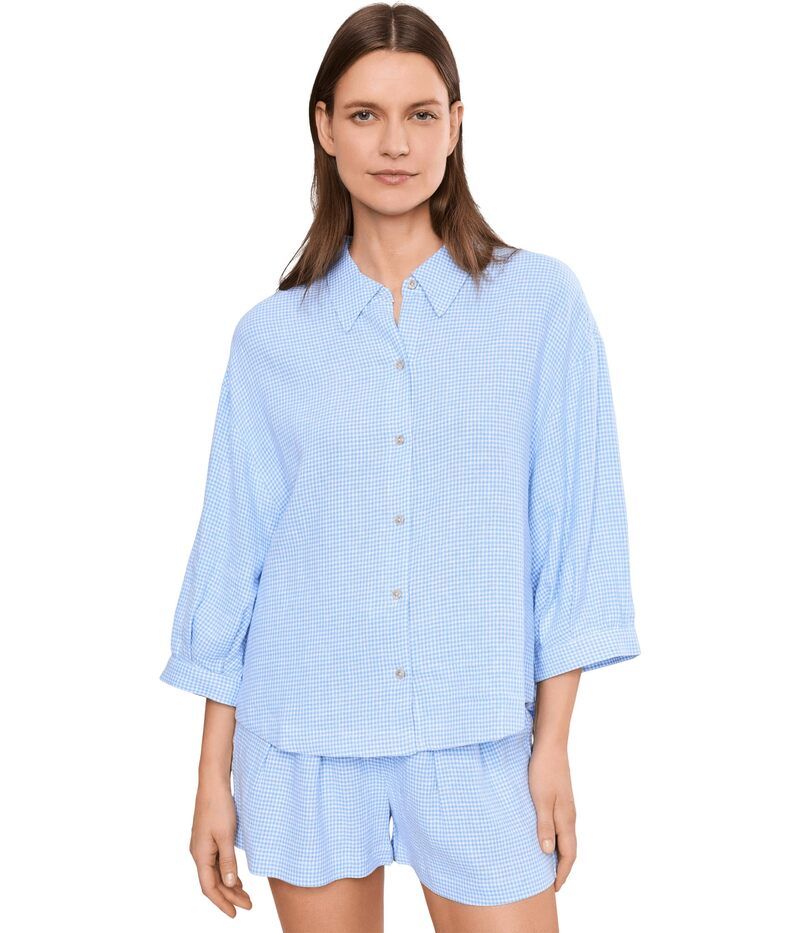 エバージェイ レディース トップス シャツ リネン Eberjey Linen Blend Relaxed Sleeve Top Gingham WhiteS ホワイト