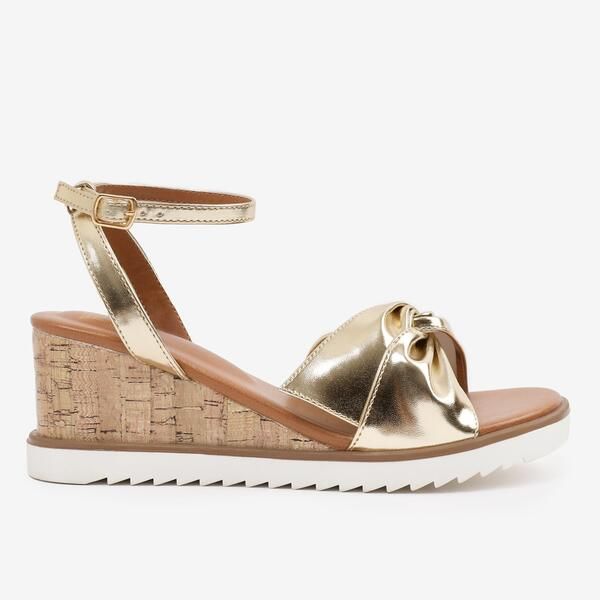 ホエアズザットフロム レディース シューズ サンダル Wheres That From Gold PU Katara Knot Detail Wedge Shoes Metallic Gold ゴール