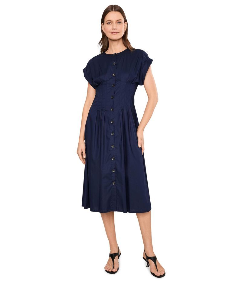 カルバンクライン レディース トップス ワンピース A ライン ミディ コットン キャップ Calvin Klein Cap Sleeve Solid Cotton ALine Midindigo イ