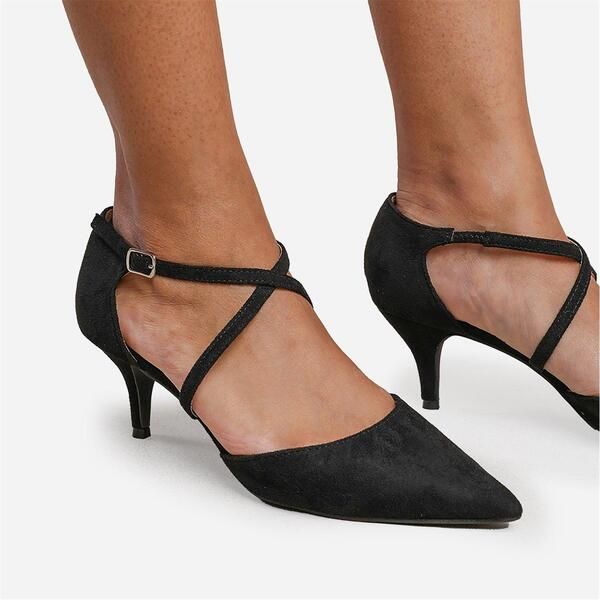 ホエアズザットフロム レディース シューズ サンダル ヒール Wheres That From Wheres Low Kitten Heels With Crossover Strip Black S