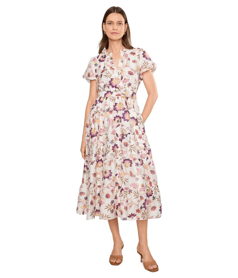 ヴィンスカムート レディース トップス ワンピース ミディ Vince Camuto Notch Neck Midi With Puff Sleeves New Ivory アイボリー