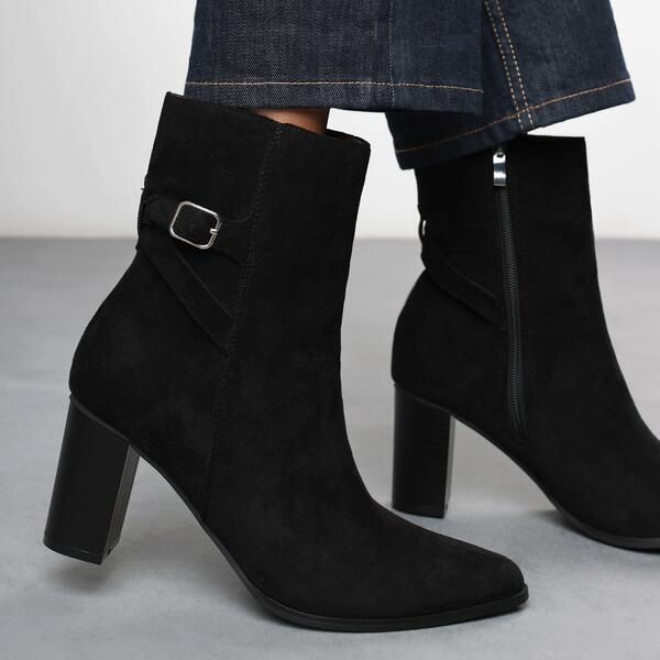 ホエアズザットフロム レディース シューズ ブーツ・レインブーツ ヒール Wheres That From Wheres Block Heel Boot with Buckle Detail Blac