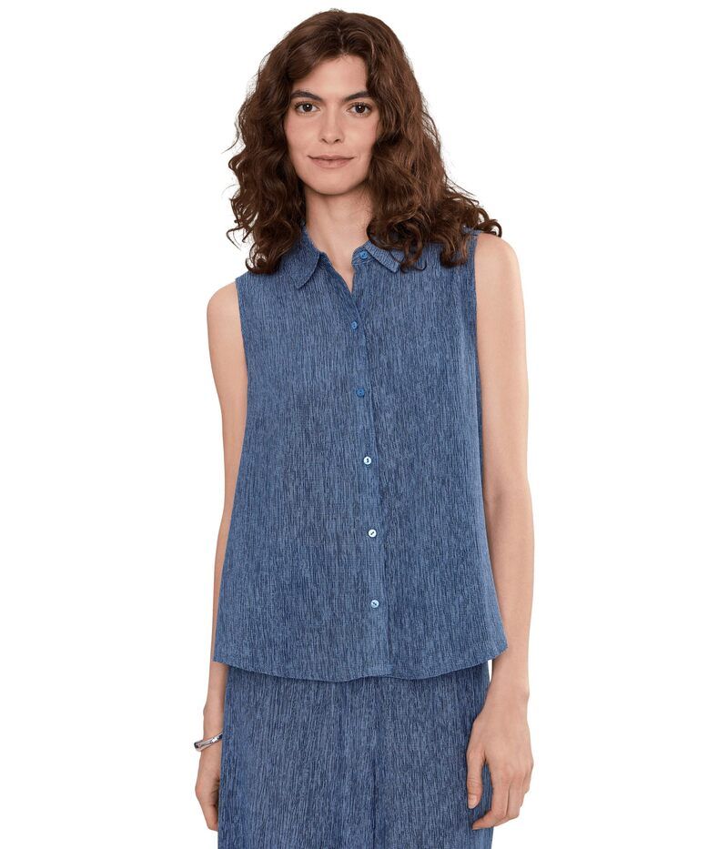 エイリーンフィッシャー レディース トップス シャツ Eileen Fisher Woven Plisse Classicollar Shirt Cornflower