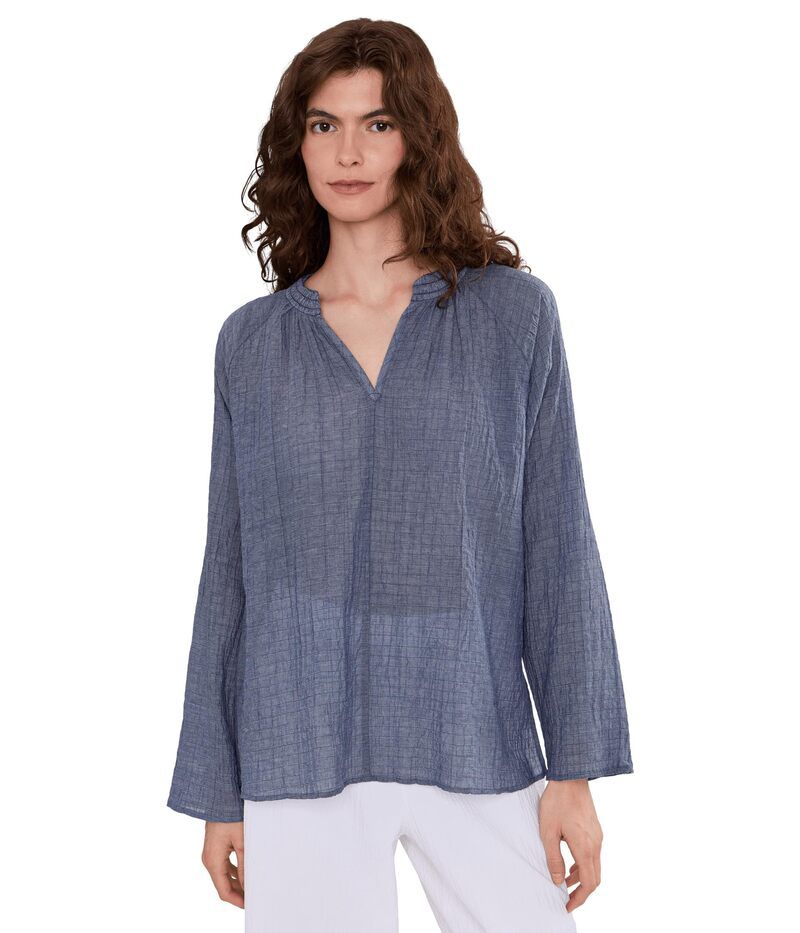 エイリーンフィッシャー レディース トップス シャツ コットン Eileen Fisher Cotton Microstripe Puckeraglan Sleeve Top Deep Dive