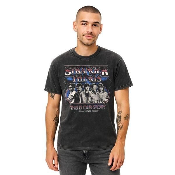 ストレンジャーシングス メンズ トップス シャツ Stranger Thingstranger Things Retro Thunder Group T Shirt Black ブラック
