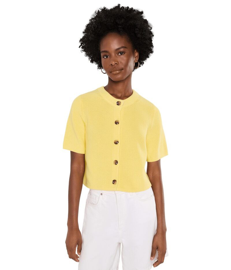 525 アメリカ レディース アウター ニット・セーター カーディガン 525 America Ginevra Short Sleeve Shaker Cardigan Lemon Meringue