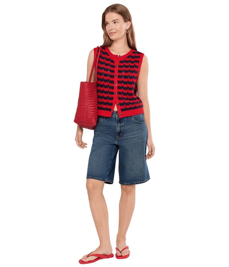 525 アメリカ レディース アウター コート ベスト 525 America Isla Striped Button Front Vest Racing Red Comb レッド