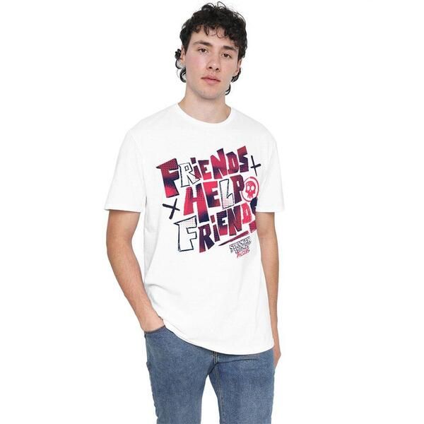 ストレンジャーシングス メンズ トップス シャツ Stranger Thingstranger Things Tales From 85 Friends Help T Shirt White ホワイト