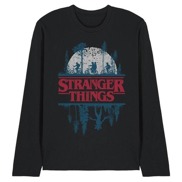 ストレンジャーシングス メンズ ボトムス デニムパンツ Tシャツ Stranger Thingstranger Thingsilhouette Long Sleeve TShirt Black ブラッ