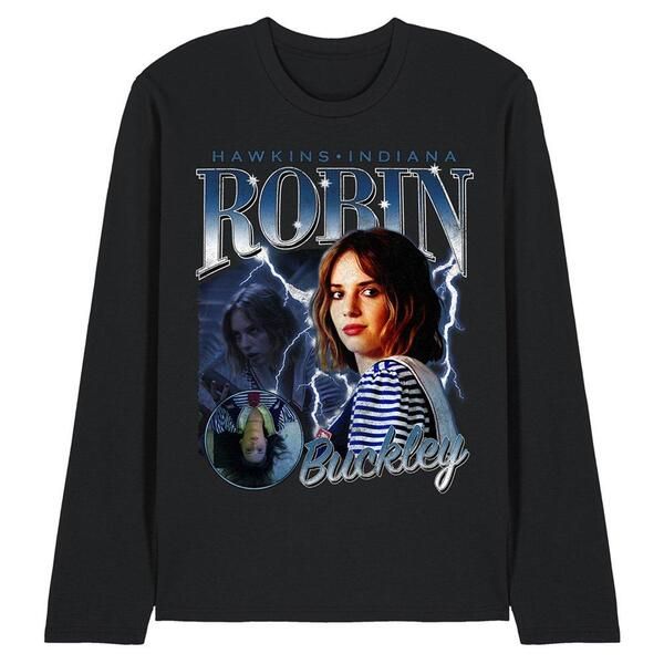 ストレンジャーシングス メンズ トップス シャツ Stranger Thingstranger Things Robin Homage Long Sleeve T Shirt Black ブラック