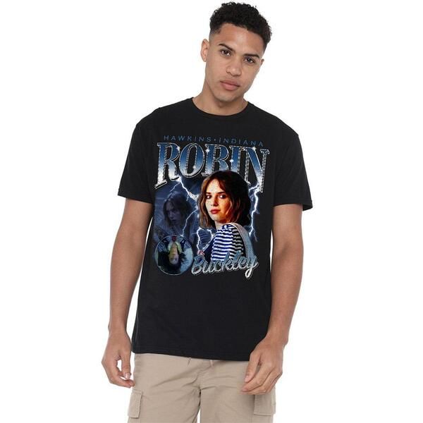 ストレンジャーシングス メンズ トップス シャツ Stranger Thingstranger Things Robin Homage T Shirt Black ブラック