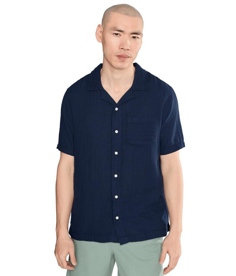 エルエルビーン メンズ トップス シャツ Llbean Cloud Gauze Shirt Short Sleeve Slightly Fitted Regular Classic Navy ネイビー