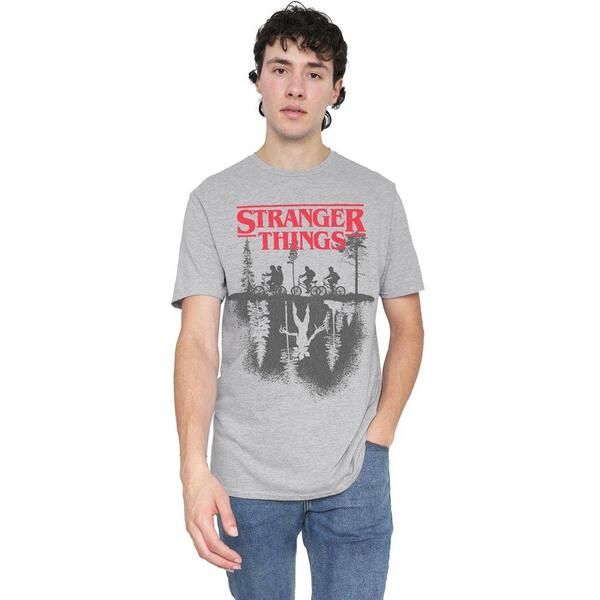 ストレンジャーシングス メンズ トップス Tシャツ ロゴ Stranger Thingstranger Thingsilhouette Forest Logo TShirt At Light Grey