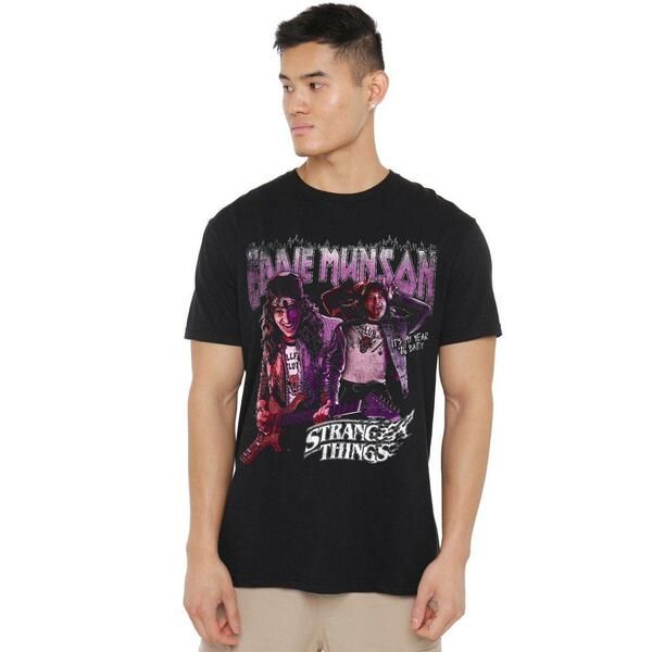 ストレンジャーシングス メンズ トップス Tシャツ Stranger Thingstranger Things Eddie Munson Homage 86 TShirt Black ブラック