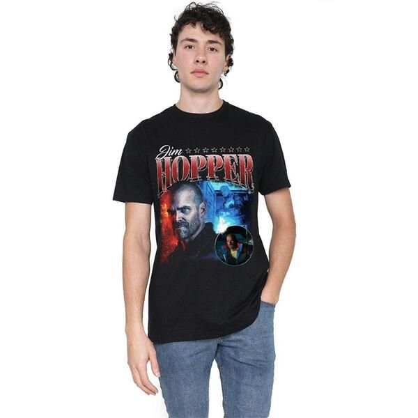 ストレンジャーシングス メンズ トップス Tシャツ Stranger Thingstranger Things Season Four Jim Hopper Homage T Black ブラック
