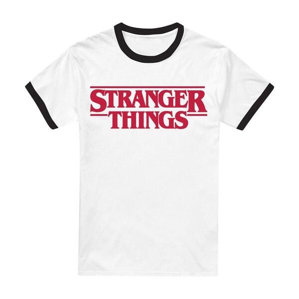 ストレンジャーシングス メンズ トップス Tシャツ ロゴ Stranger Thingstranger Things Main Logo Ringer TShirt Black Wh Multi マル