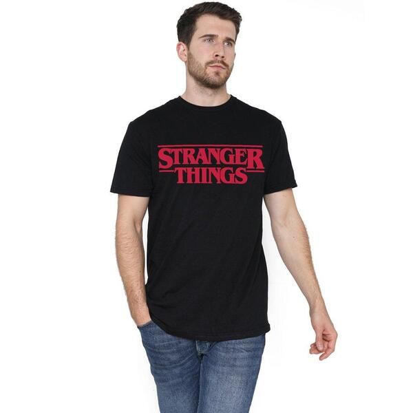 ストレンジャーシングス メンズ トップス Tシャツ ロゴ Stranger Thingstranger Things Main Logo TShirt Black ブラック