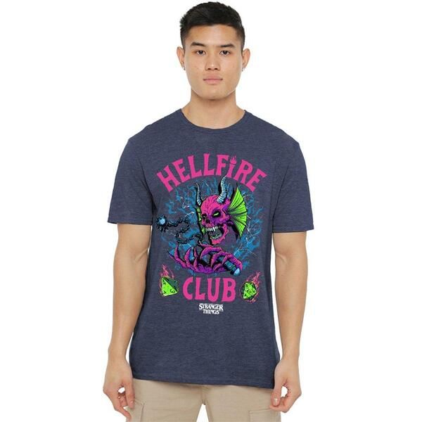 ストレンジャーシングス メンズ トップス Tシャツ Stranger Thingstranger Things Hellfire Neon Dice TShirt Navy ネイビー