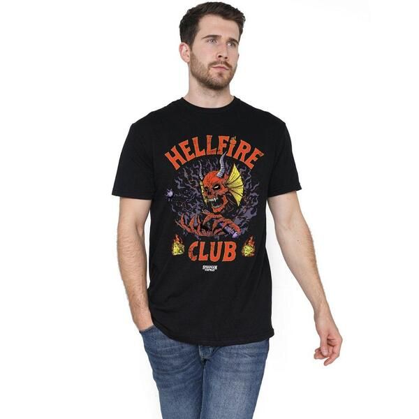 ストレンジャーシングス メンズ トップス Tシャツ Stranger Thingstranger Things Hellfire Club Classic Metal TShir Black ブラック