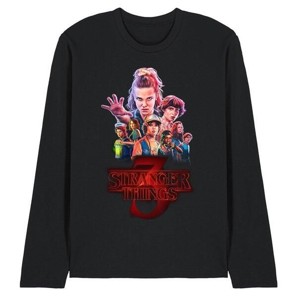 ストレンジャーシングス メンズ トップス Tシャツ Stranger Thingstranger Thingseason Three Poster Long Sleeve T Black ブラック