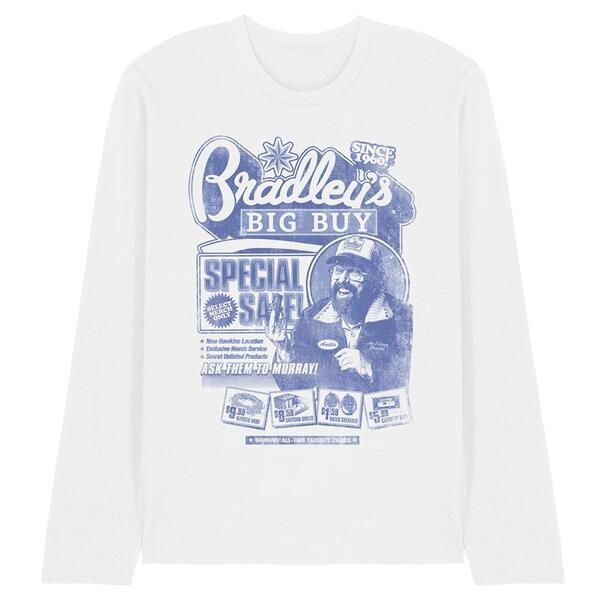 ストレンジャーシングス メンズ トップス Tシャツ Stranger Thingstranger Things BradleyS Big Buy Advert Long Slee White ホワイト