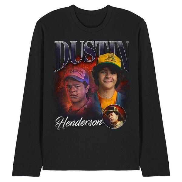 ストレンジャーシングス メンズ トップス Tシャツ Stranger Thingstranger Things Dustin Homage Long Sleeve TShirt Black ブラック