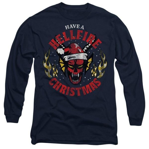ストレンジャーシングス メンズ トップス Tシャツ Stranger Thingstranger Things Hellfire Christmas Long Sleeve TS Navy ネイビー