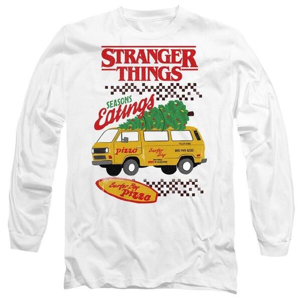 ストレンジャーシングス メンズ トップス Tシャツ Stranger Thingstranger Thingseasons Eatings Pizza Van Christma White ホワイト