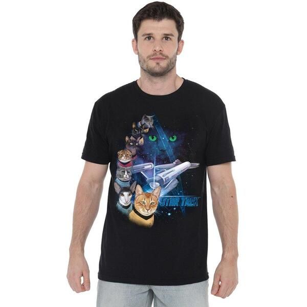 スター・トレック メンズ トップス シャツ Star Trek Star Trek Feline Galaxy T Shirt Black ブラック