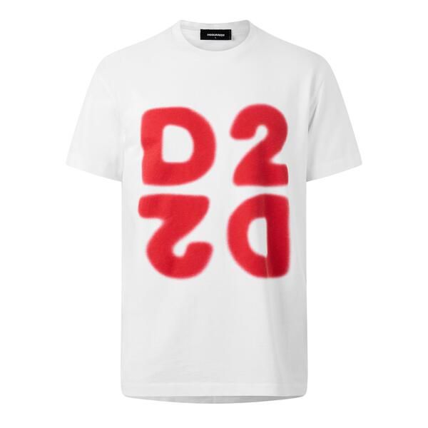 ディースクエアード メンズ トップス Tシャツ ロゴ DSquared2 DSQ D2 Logo Tee Sn64 WhiteRed ホワイト
