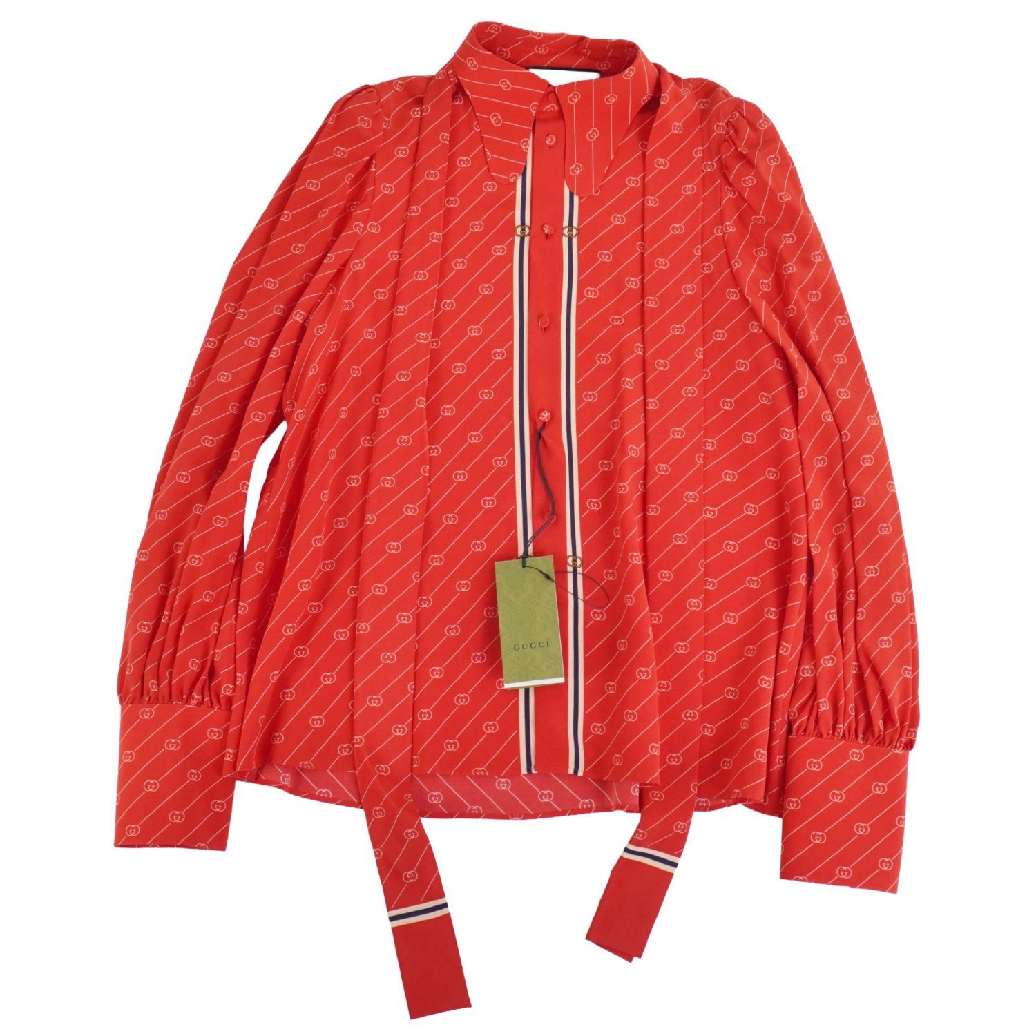 極美品 グッチ GUCCI シャツ ボウタイ ロングスリーブ 長袖 インターロッ