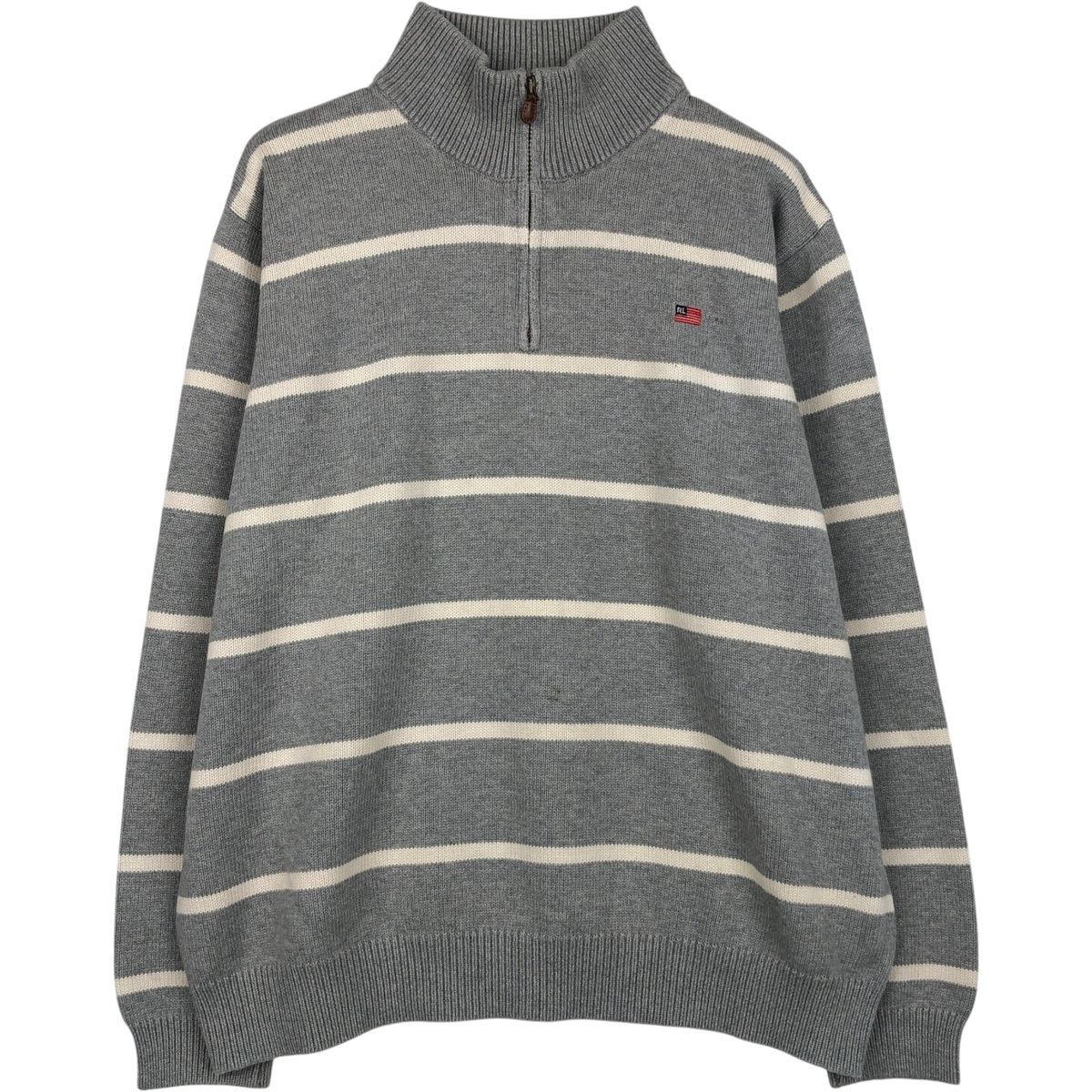 古着 ラルフローレン Ralph Lauren POLO JEANS COMPANY ボーダー柄 コットンニットハーフジップセーター メンズXL相当/eaa660024