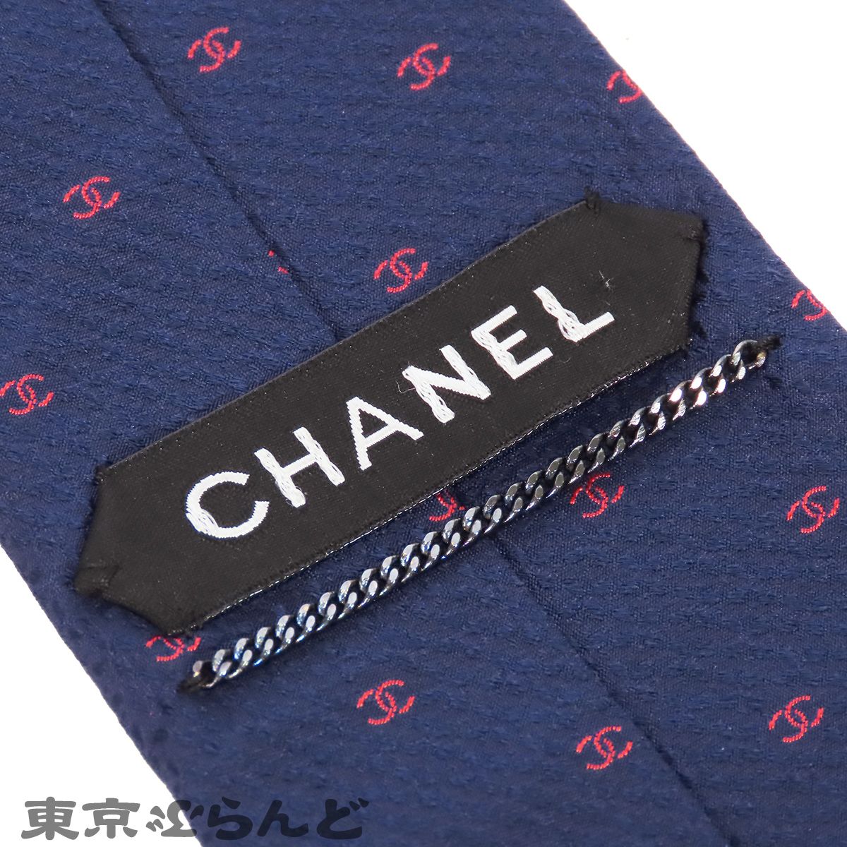 シャネル CHANEL ネクタイ ネイビーxレッド シルク ココマーク メンズ