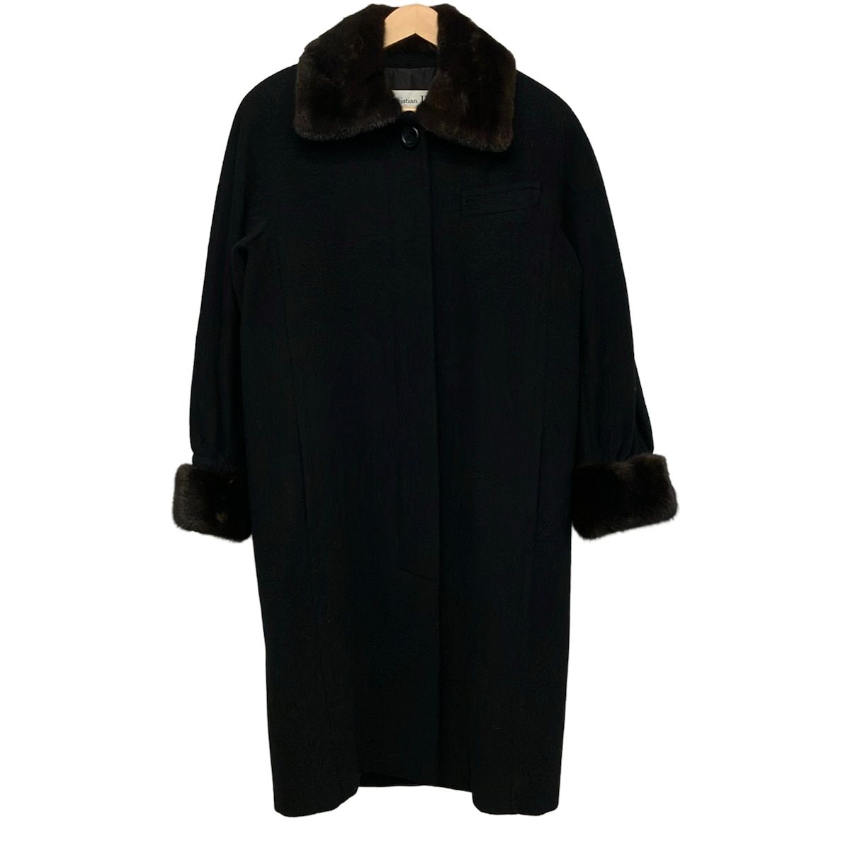 DIOR/ChristianDior(ディオール/クリスチャンディオール) コート サイズ11 M レディース - 黒×ダークブラウン 長袖/ミンク/ロング丈/冬
