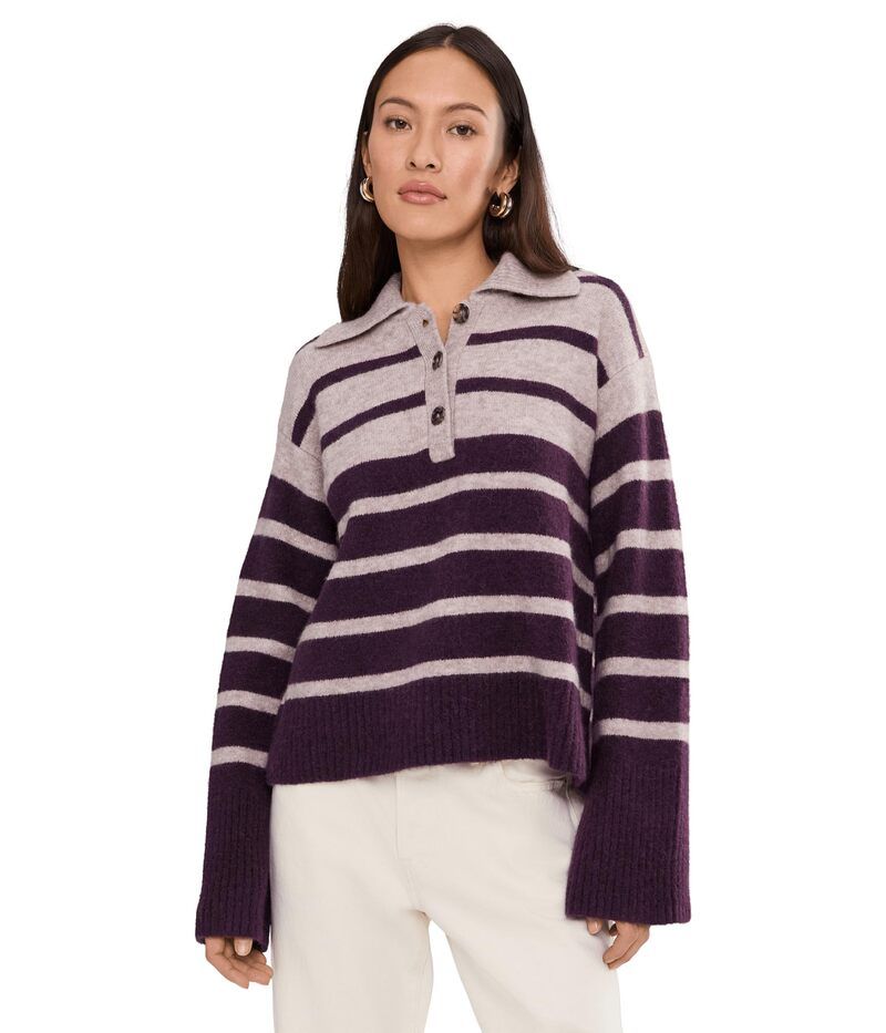 メイドウェル レディース アウター ニット・セーター ポロシャツ Madewell Charm Gina Polo Stripe Black Iristripe ブラック