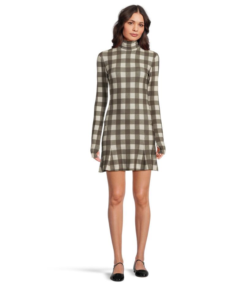 ノーマカマリ レディース トップス ワンピース ミニ Norma Kamali Long Sleeve Turtle Fishtail Mini Dress Bark Box Plaid チェック
