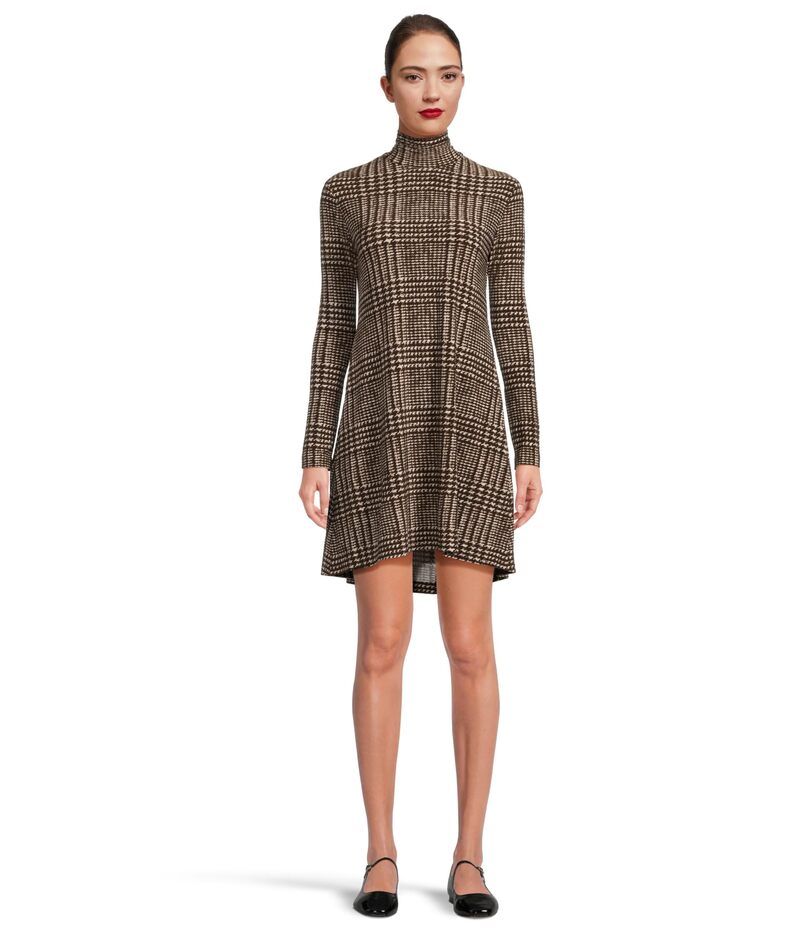 ノーマカマリ レディース トップス ワンピース Norma Kamali Long Sleeve Turtle Swing Dress Choc Glenn Plaid Twd チェック