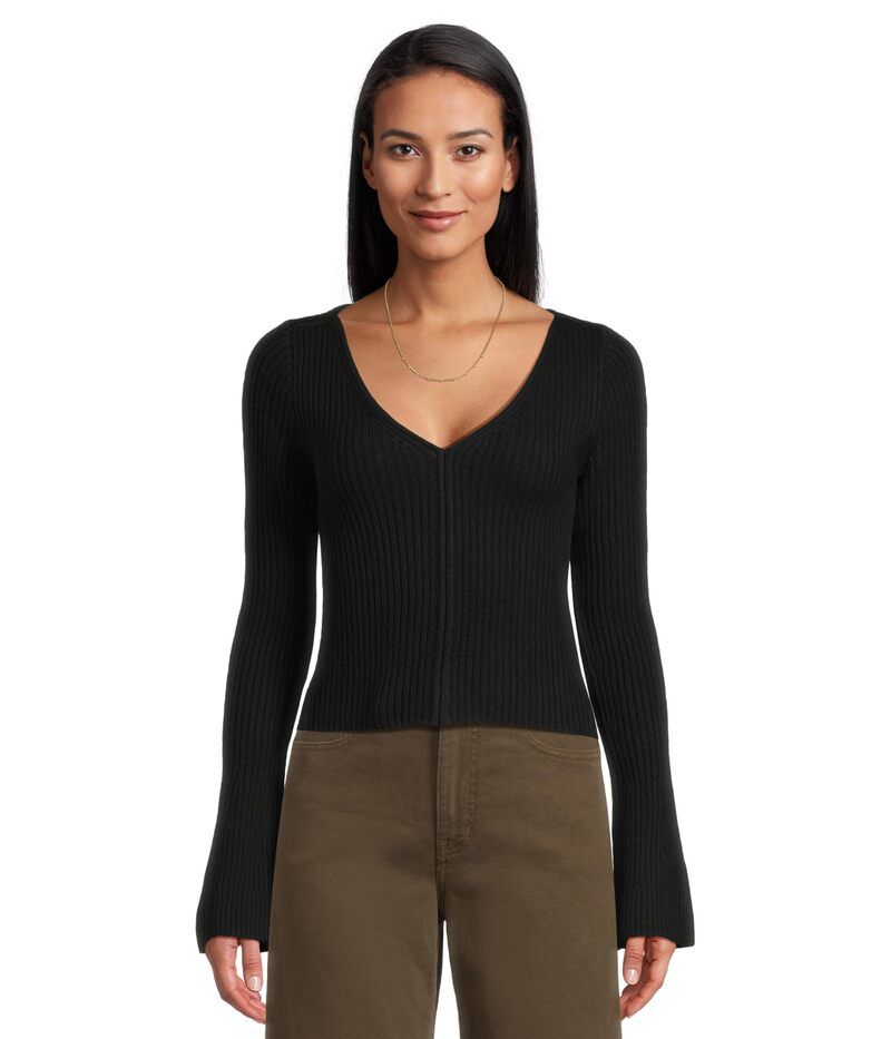 メイドウェル レディース アウター ニット・セーター Vネック リブ Madewell Ribbed Merino Flare Sleeve Vneck Clari True Black ブラック
