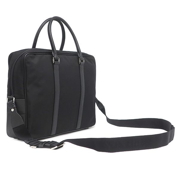 プラダ PRADA 2WAYバッグ ナイロン ブリーフケース ナイロン レザー ブラック シルバー金具 黒 ビジネスバッグ ショルダー トライアングルロゴ 2VE661 【保存袋】【中古】