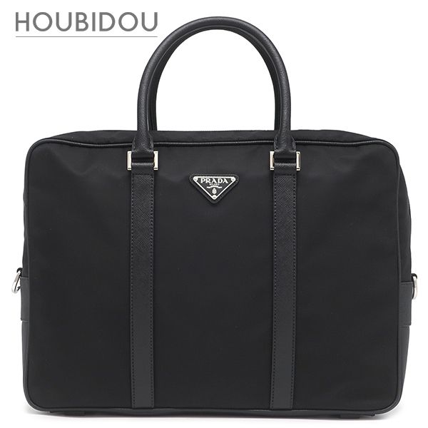 プラダ PRADA 2WAYバッグ ナイロン ブリーフケース ナイロン レザー ブラック シルバー金具 黒 ビジネスバッグ ショルダー トライアングルロゴ 2VE661 【保存袋】【中古】