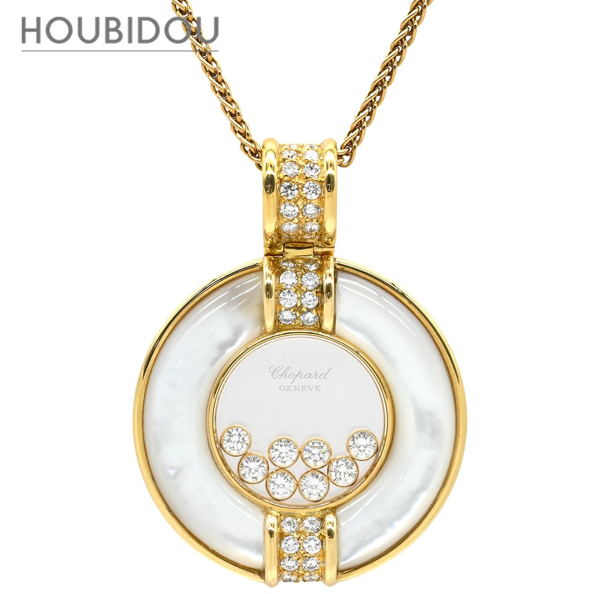 ショパール CHOPARD ネックレス ハッピーダイヤモンド パールホワイト×イエローゴールド 8Pムービングダイヤ ラージ シェル K18YG 80/1213-20【中古】