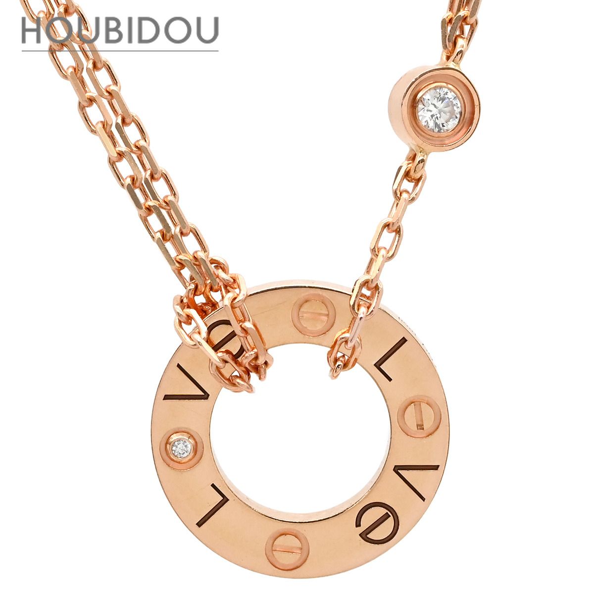 カルティエ Cartier ネックレス ラブ サークル 2Pダイヤ ピンクゴールド 18金 750PG Wチェーン B7224509 【箱】【中古】