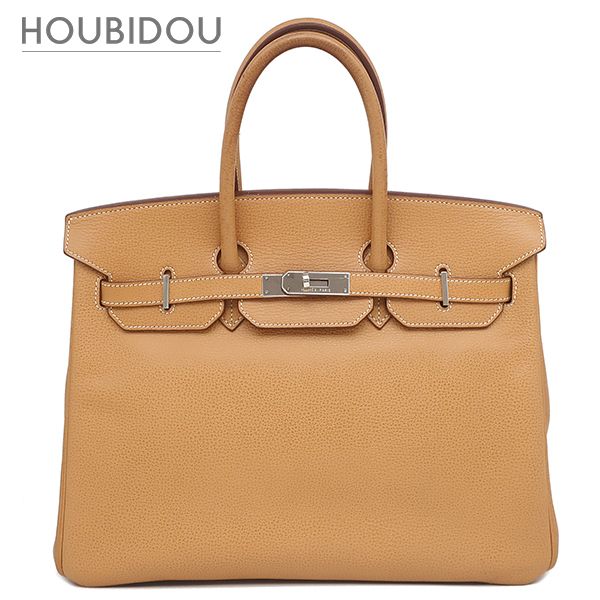 エルメス HERMES ハンドバッグ バーキン35 レザー ヴァッシュリエージュ ナチュラル シルバー金具 茶 □J【中古】
