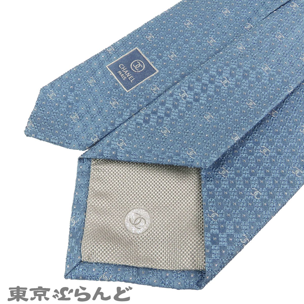 シャネル CHANEL ネクタイ ブルー 青 シルク ココマーク ドット柄 メンズ 101866631