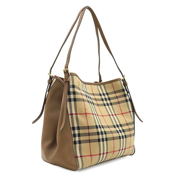 バーバリー BURBERRY トートバッグ ノバチェック キャンバス レザー ベージュ×ブラウン ゴールド金具 Horseferry Canterbury ショルダーバッグ 肩掛け 【中古】
