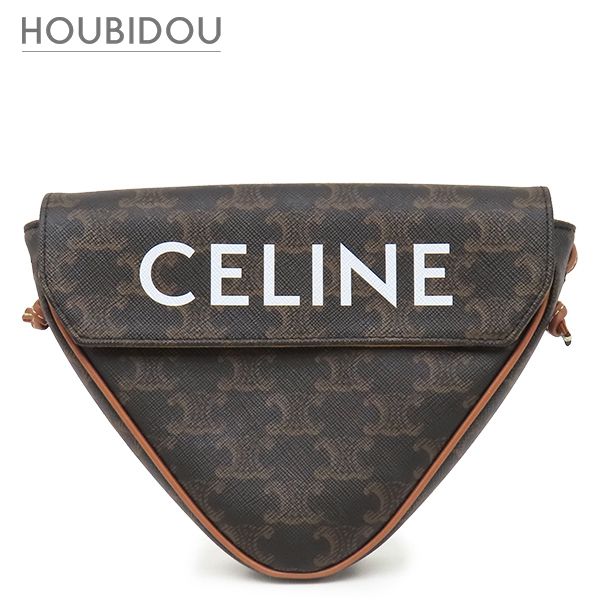 セリーヌ CELINE ショルダーバッグ トリオンフ トライアングルバッグ レザー トリオンフキャンバス タン ポシェット ロゴプリント 茶 195902BZK 【保存袋】【中古】