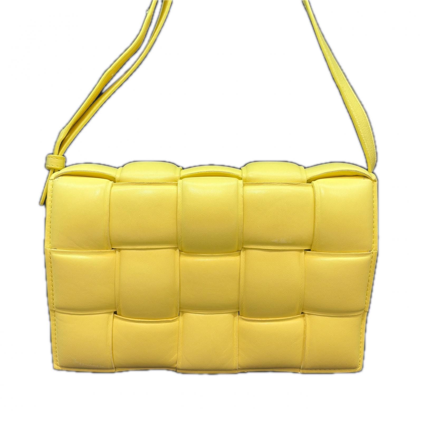 BOTTEGAVENETA ボッテガヴェネタ マキシイントレチャート カセット スモール メッセンジャーバッグ ショルダーバッグ カーフ イエロー レディース【中古】【473】