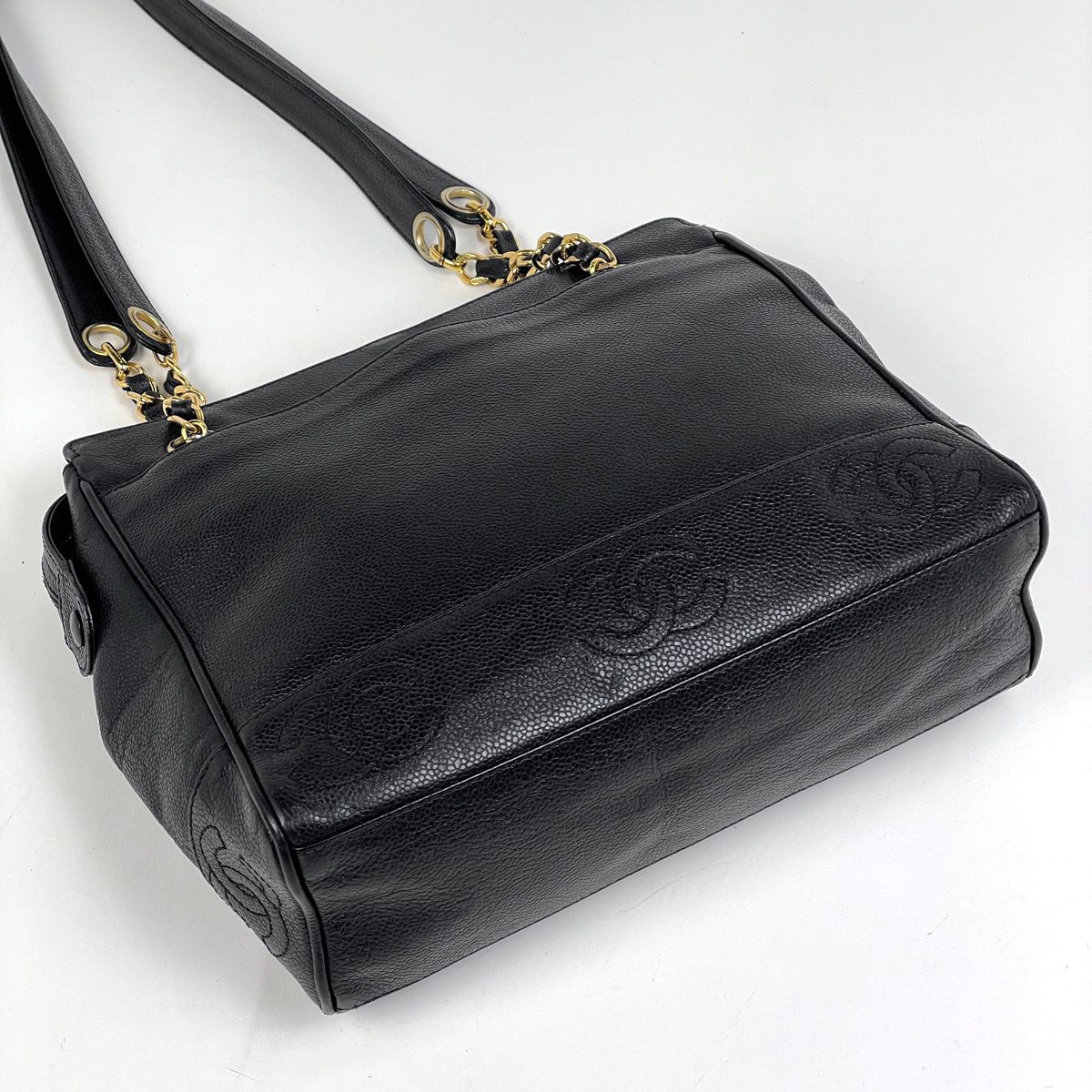 シャネル CHANEL トリプルココマーク チェーン トートバッグ ショルダーバッグ トートバッグ キャビアスキン ブラック レディース 【中古】