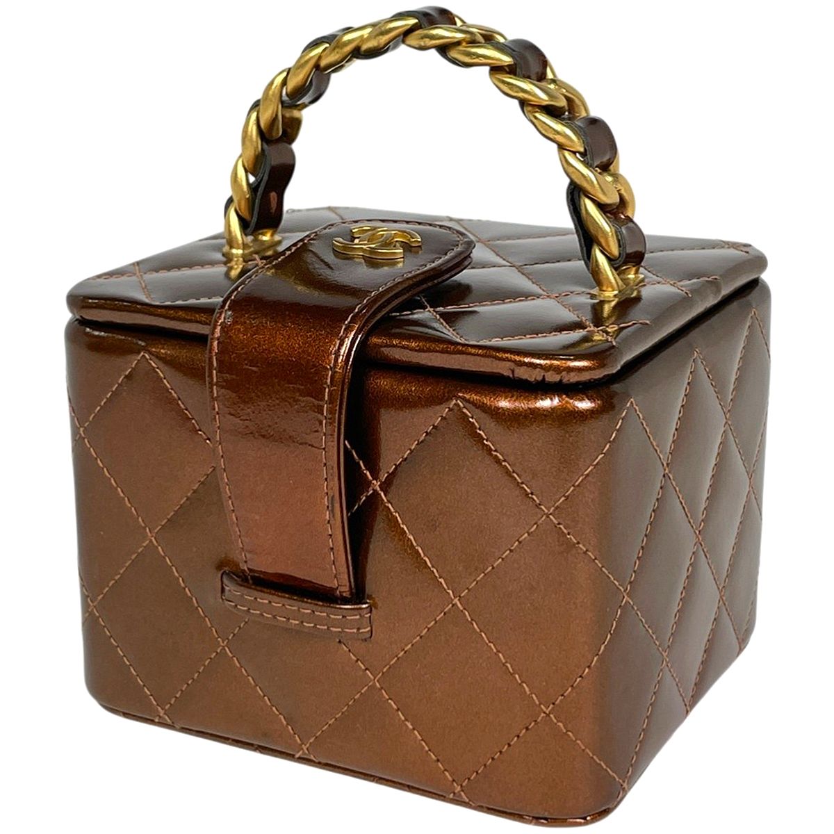 シャネル CHANEL ココマーク バニティバッグ ハンドバッグ マトラッセ エナメル 化粧ポーチ レザー ブラウン レディース 【中古】