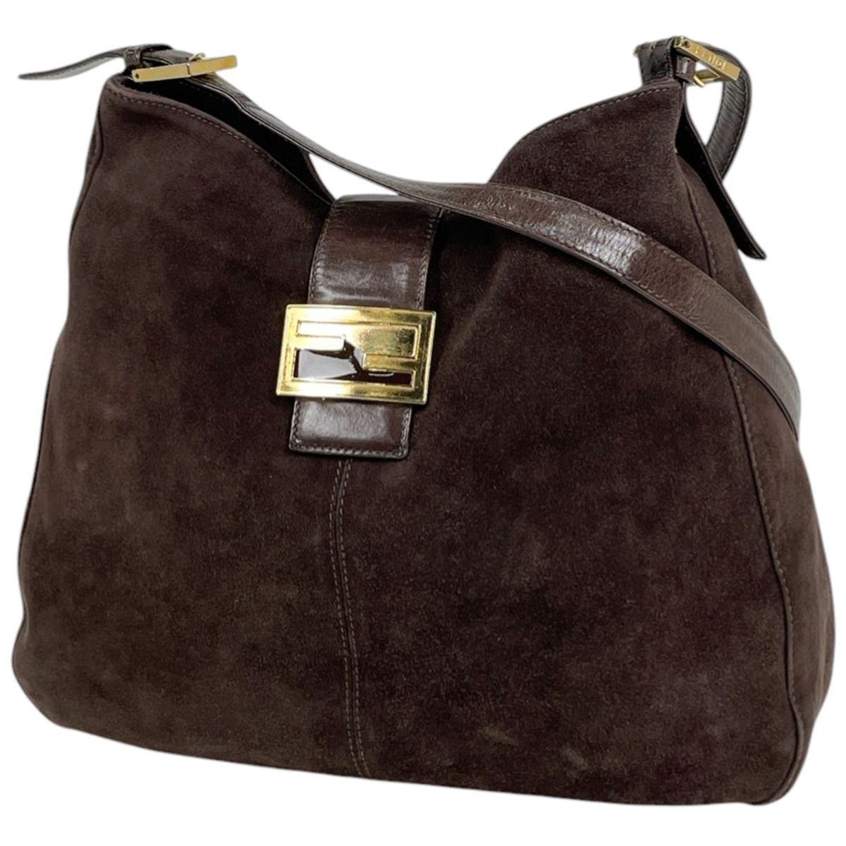FENDI スエード ショルダーバッグ ダークブラウン フェンディ FENDI ズッカロゴ ショルダーバッグ スエード ダーク